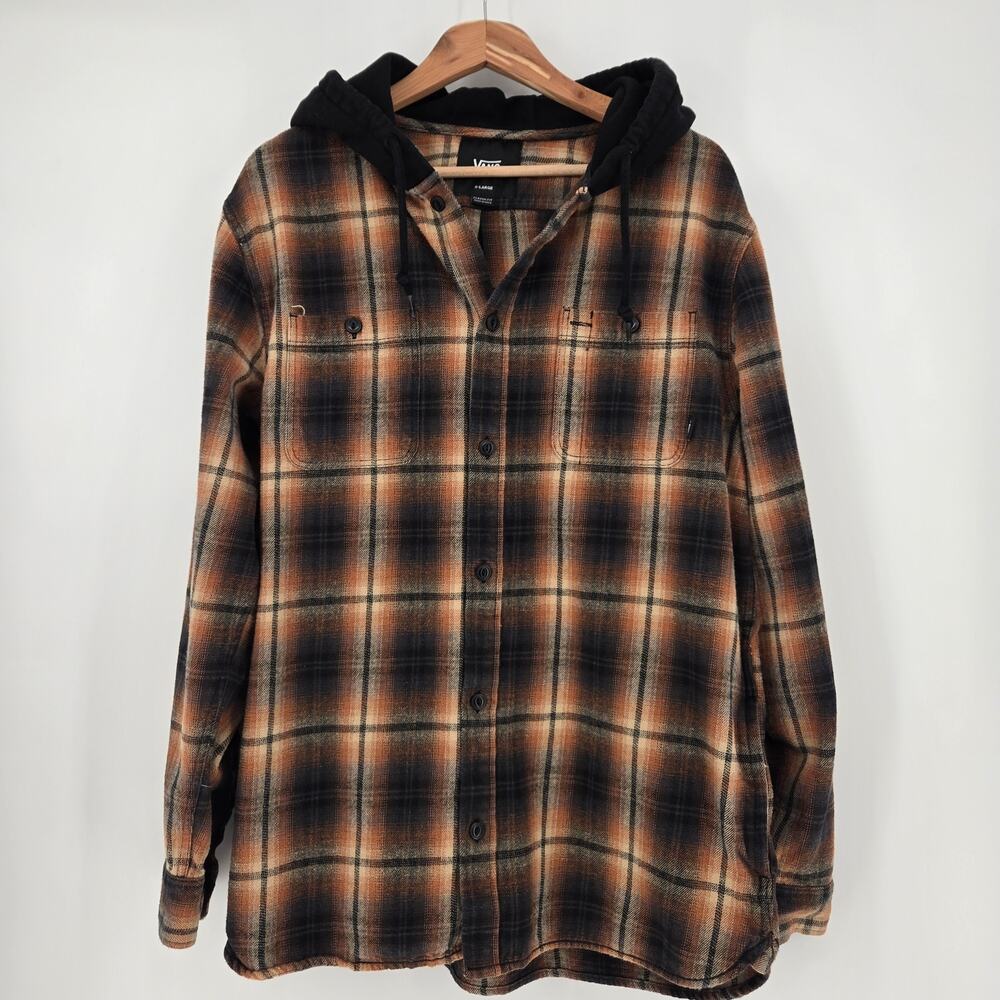 Vans Hooded Flannel Shirt – Brown Plaid – Classic Fit – Men’s Size XL